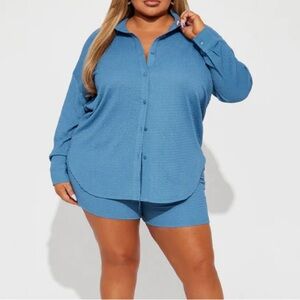 Blue Women's Textured Short Set